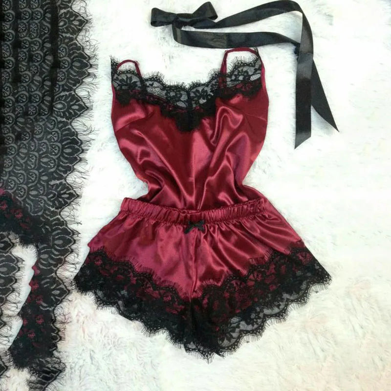 Women’s Ice Silk Satin Pajama Set – Sexy Sleepwear & Robe Lingerie Set