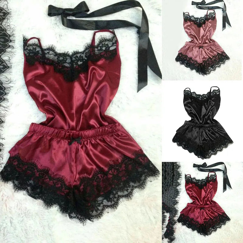 Women’s Ice Silk Satin Pajama Set – Sexy Sleepwear & Robe Lingerie Set