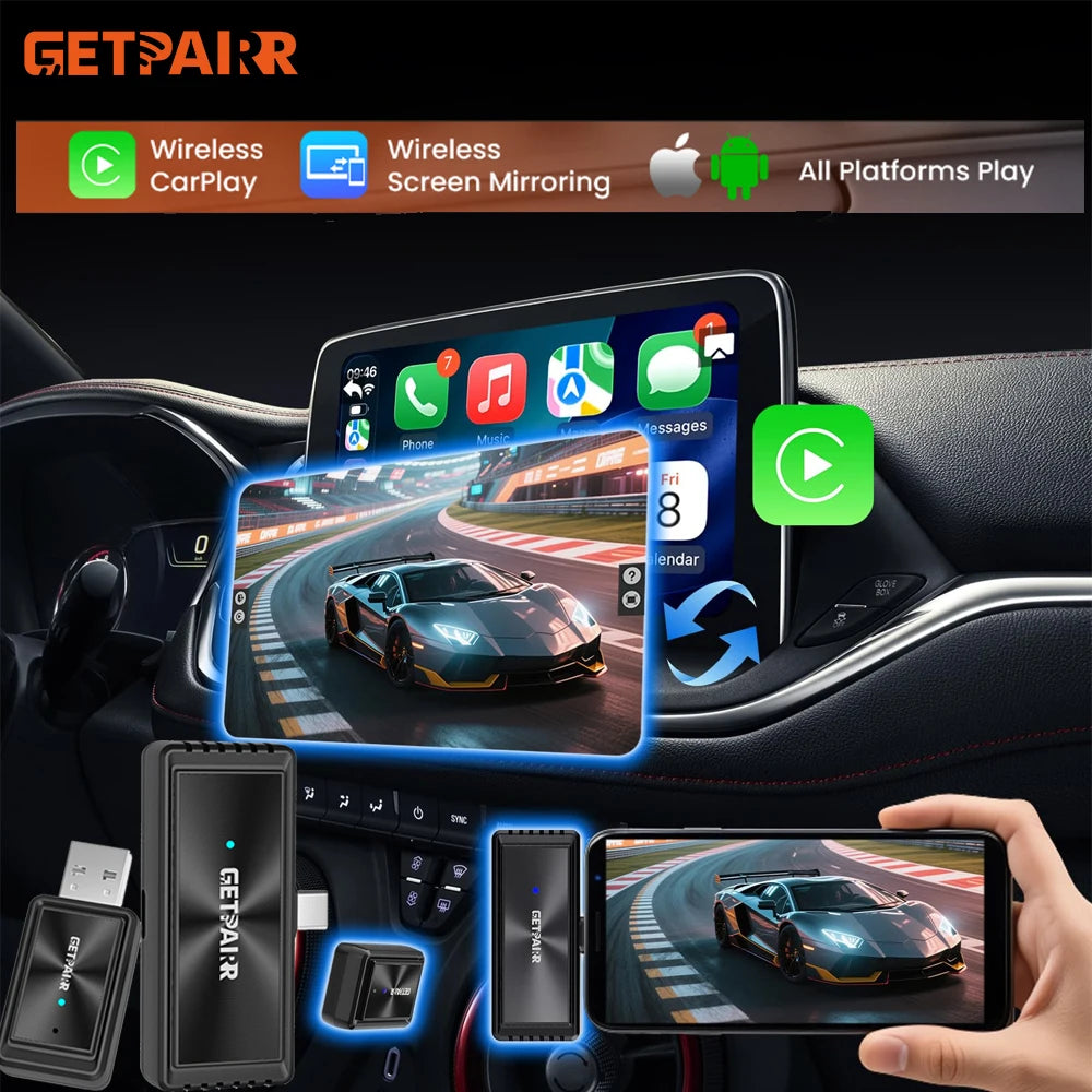 Getpairr Wireless Carplay Adapter Screen Mirroring Touch Car Accessories Video Box iOS & Android Mirroring for VW Audi Benz Toyo