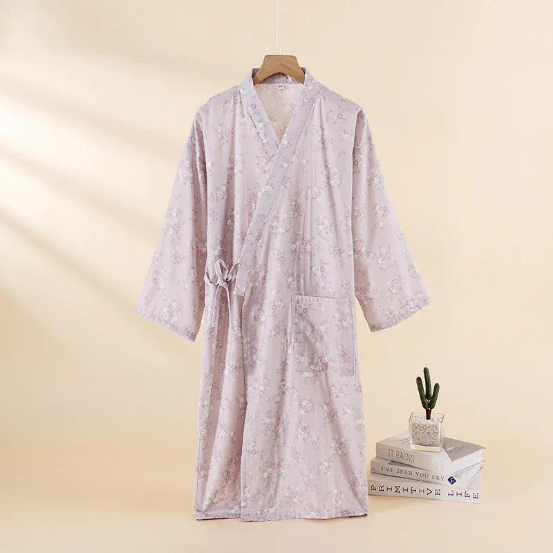 Japanese-style kimono pajamas summer new 100% cotton gauze pajamas nightgown ladies SPA yukata homewear long pajamas women