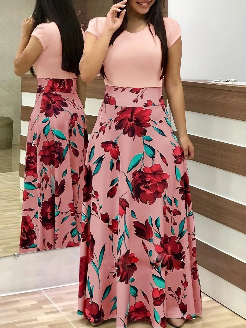 Floral Colorblock Swing Dress 🌸✨