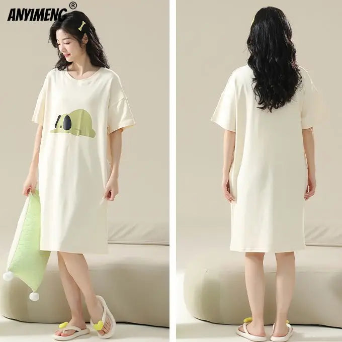 Women’s Cotton Plus Size Nightgown – Breathable Short Sleeve Sleep Dress