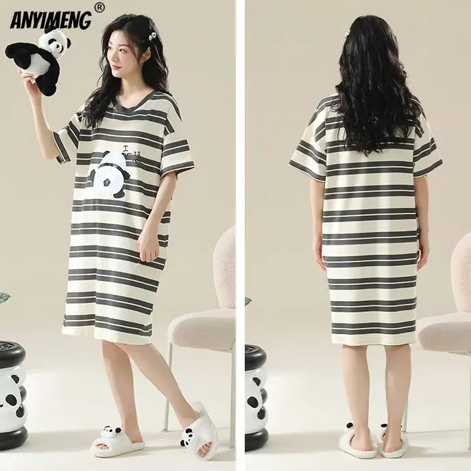 Women’s Cotton Plus Size Nightgown – Breathable Short Sleeve Sleep Dress