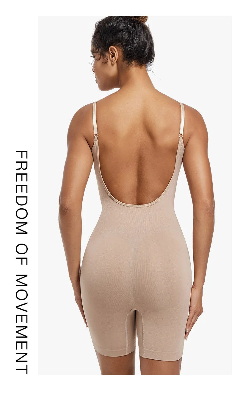 Seamless Open-Back Sculpting Bodysuit – Tummy Control & Natural Lift