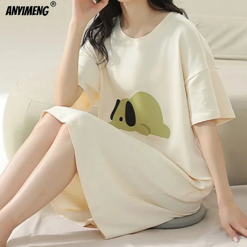 Women’s Cotton Plus Size Nightgown – Breathable Short Sleeve Sleep Dress