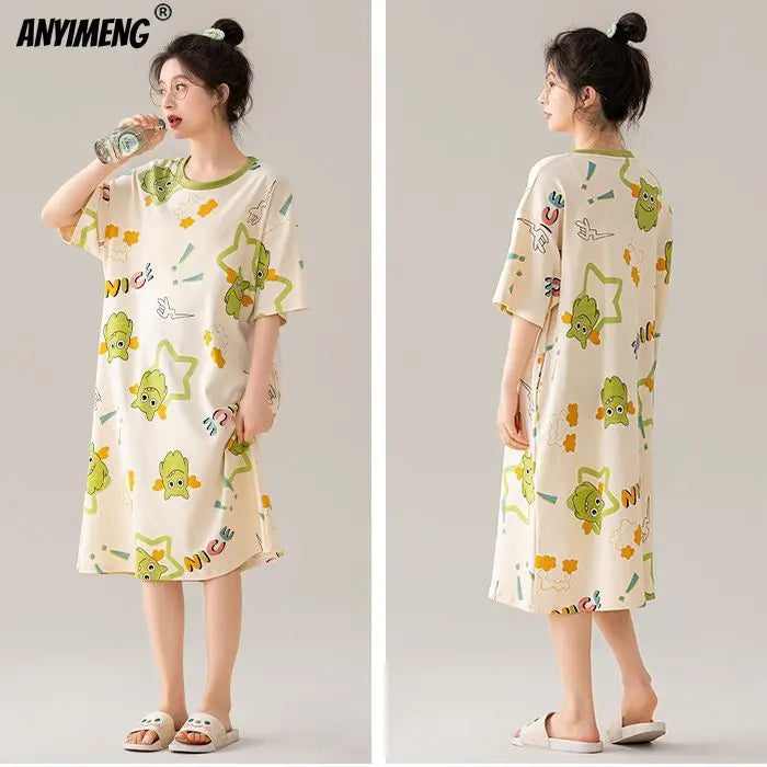 Women’s Cotton Plus Size Nightgown – Breathable Short Sleeve Sleep Dress