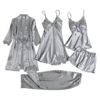 Women’s 5-Piece Satin Pajama Set – Silk Lace Robe & Sexy Nightwear Set