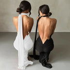 One Shoulder Backless Ruched Maxi Dress