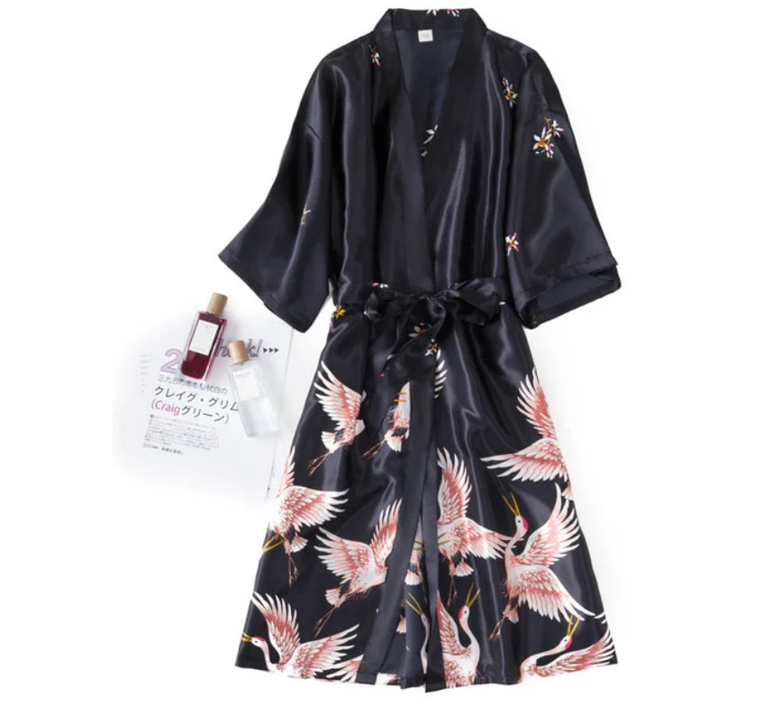 Women’s Silky 2-Piece Pajama Set – V-Neck Nightgown & Robe Loungewear