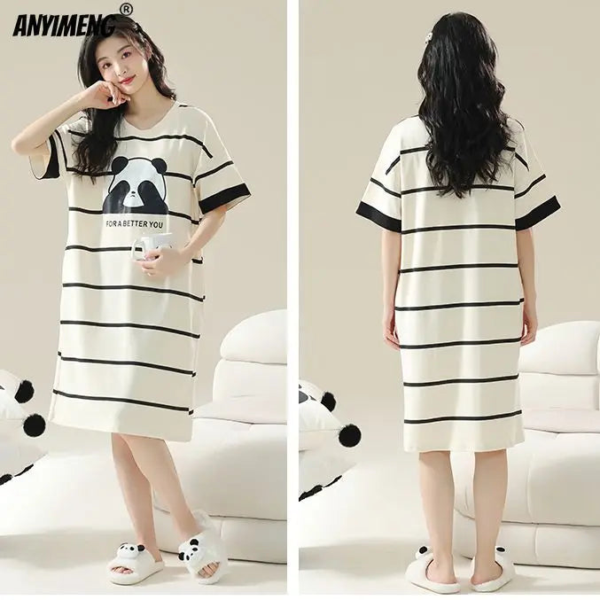 Women’s Cotton Plus Size Nightgown – Breathable Short Sleeve Sleep Dress