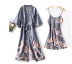 Women’s Silky 2-Piece Pajama Set – V-Neck Nightgown & Robe Loungewear