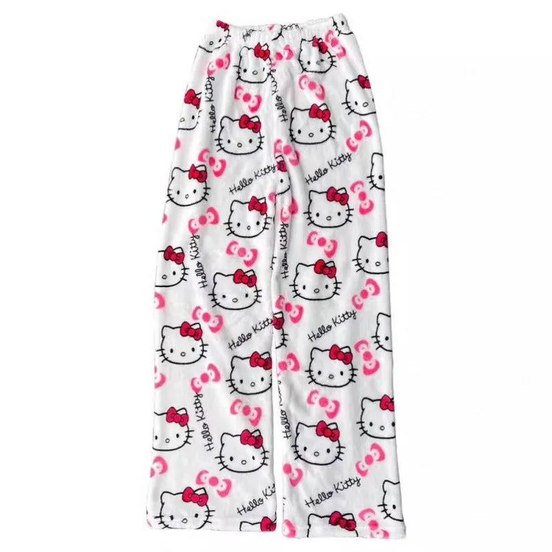 Stay Cozy in Style – Hello Kitty Cloud-Soft Flannel Pajama Pants for Winter Nights