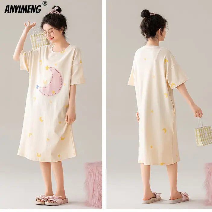 Women’s Cotton Plus Size Nightgown – Breathable Short Sleeve Sleep Dress