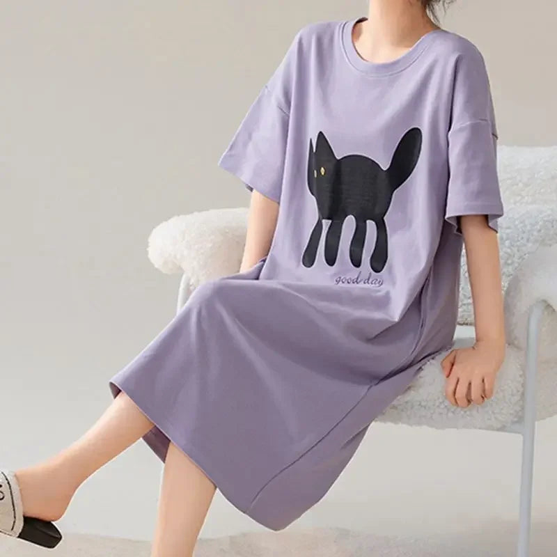 Women’s Cotton Plus Size Nightgown – Breathable Short Sleeve Sleep Dress