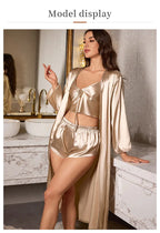 Women’s 3-Piece Satin Pajama Set – Sexy Nightdress, Cami & Robe Sleepwear