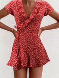 Floral Ruffle V-Neck A-Line Mini Dress 🌸✨