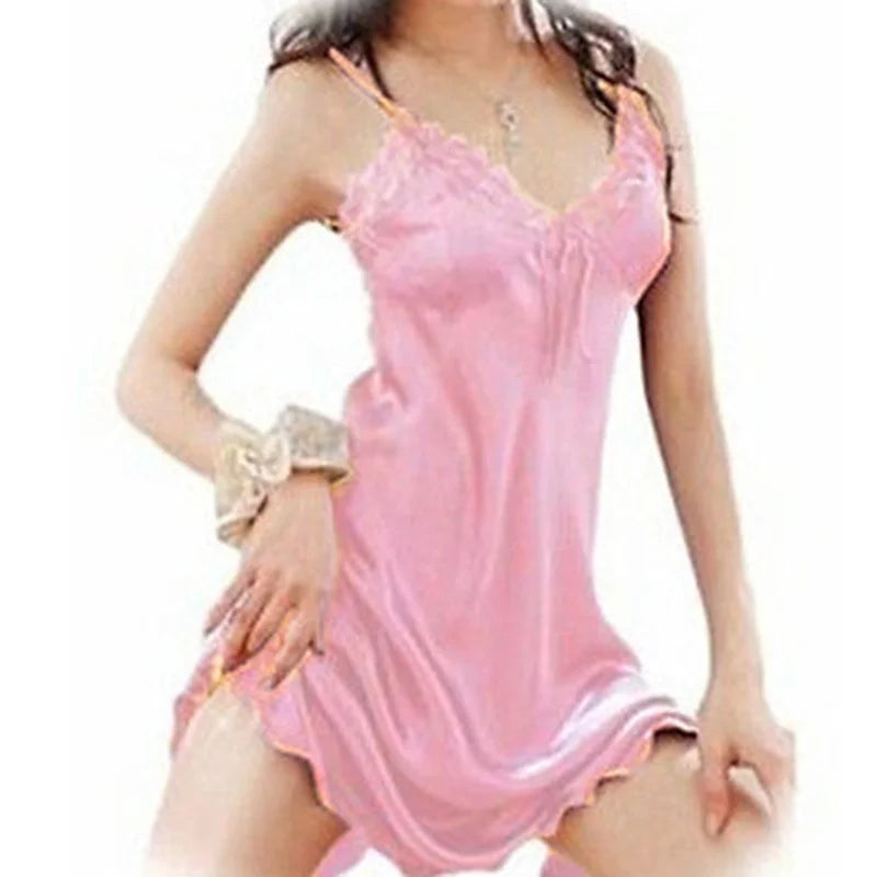 Women’s Satin Lace Babydoll Nightgown – Sexy Off-Shoulder Sleepwear Dress