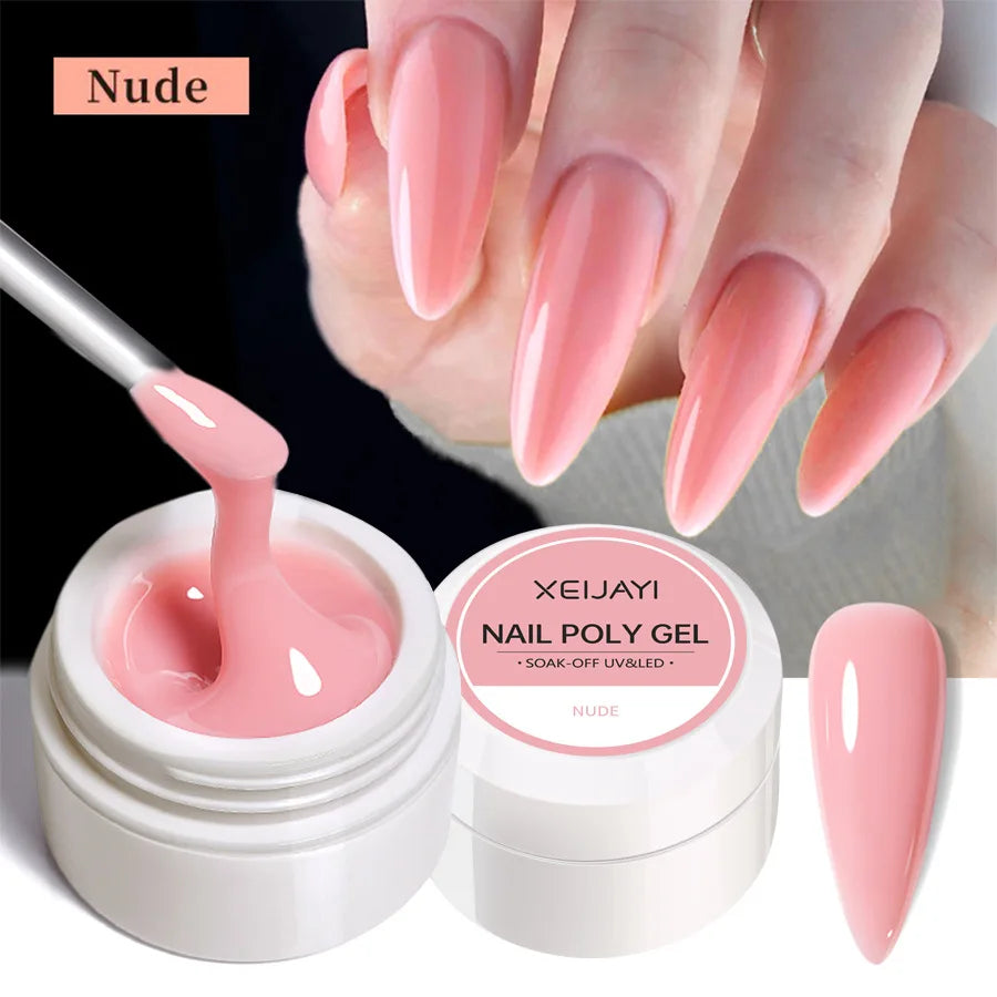 XEIJAYI Extension Nail Gel Jelly Pink White Clear Hard Gel Polish Self Leveling Soak Off UV Construction Nail Art DIY Manicure